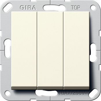 284401 Выключатель 3-клавишный 1-полюсный 10А/250В (кнопочный) с винт. клеммами Кремовый Gira фото