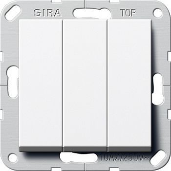 284403 Выключатель 3-клавишный 1-полюсный 10А/250В (кнопочный) с винт. клеммами Белый глянцевый Gira фото
